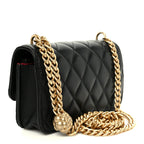 Lambskin Quilted Sweet Camellia Flap Phone Holder With Chain Black
