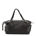 Pebbled Calfskin Large Bamboo Bar Tassel Shoulder Bag Dark Brown