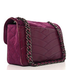 Suede Lambskin Scallop Quilted Medium Pagoda Flap Purple