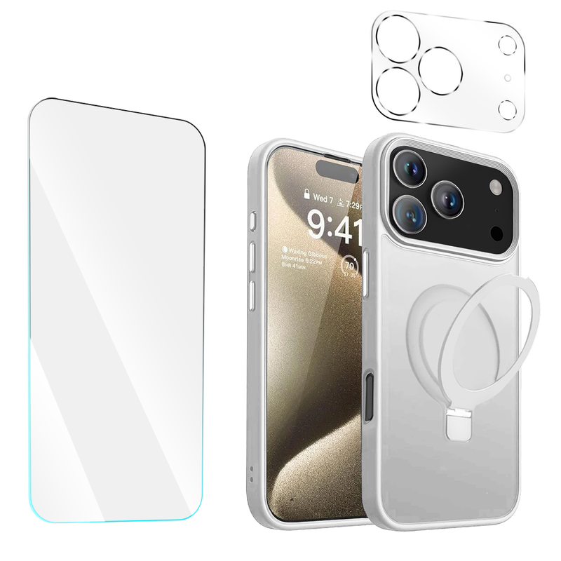 Entronix Bundle Compatible with iPhone 17 Pro Max - [Magnetic] Translucent Matte Gripstand Case, 1 Clear Screen Protector & 1 Camera Lens Protector