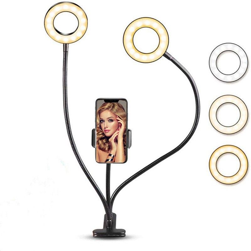 2-in-1 Mobile phone live broadcast stabilizer fill light LED universal hose eye protection desk lamp desktop mobile phone two in one bracket