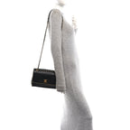 Calfskin Stitched Chain Flap Black