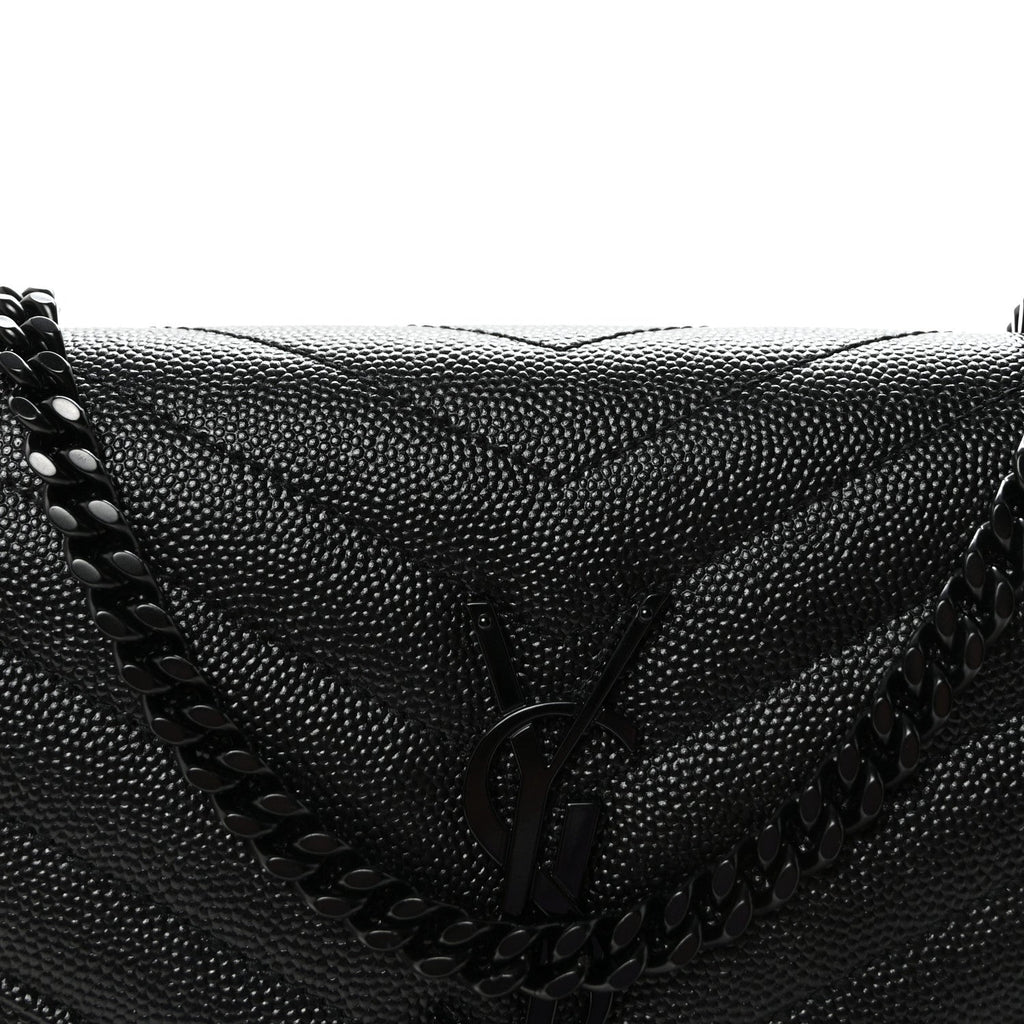 Grain De Poudre Matelasse Chevron Monogram Monochrome Chain Wallet Black