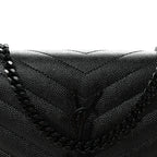 Grain De Poudre Matelasse Chevron Monogram Monochrome Chain Wallet Black