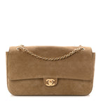 Suede Calfskin Small Souplissimo Maxi Flap Dark Beige