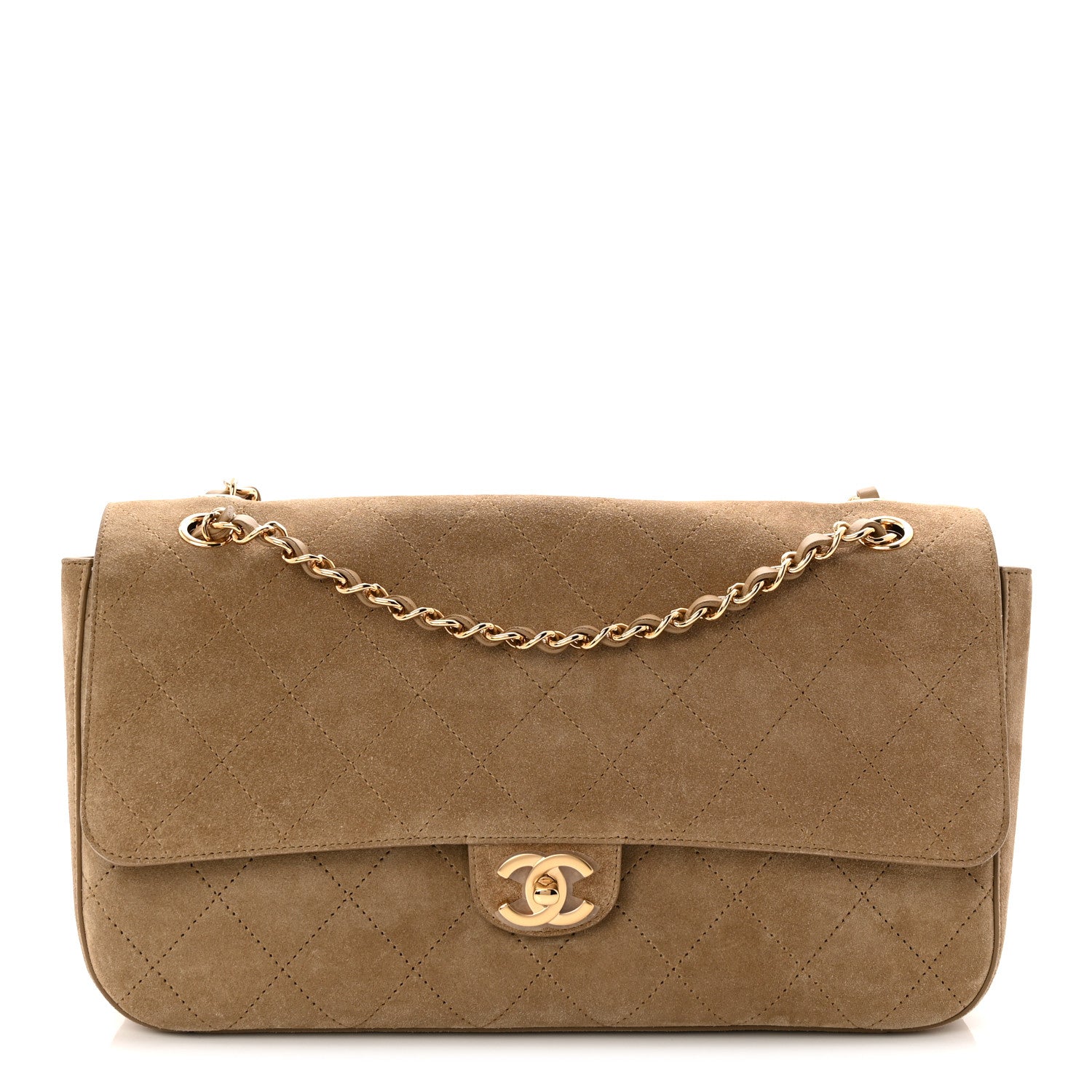 Suede Calfskin Small Souplissimo Maxi Flap Dark Beige