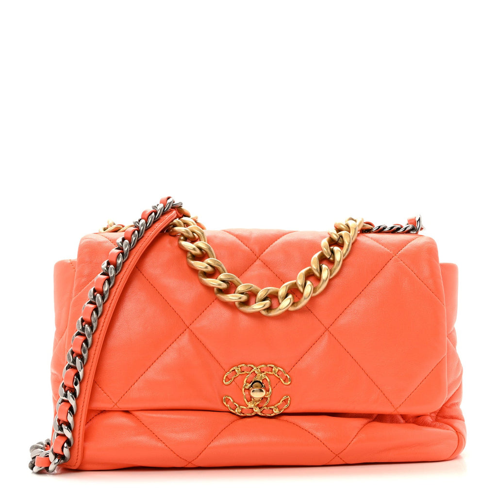 Lambskin Quilted Large Chanel 19 Flap Orange