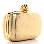 Metallic Nappa Skull Box Clutch Gold