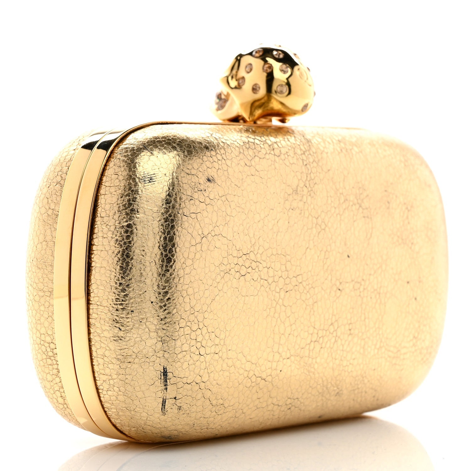 Metallic Nappa Skull Box Clutch Gold