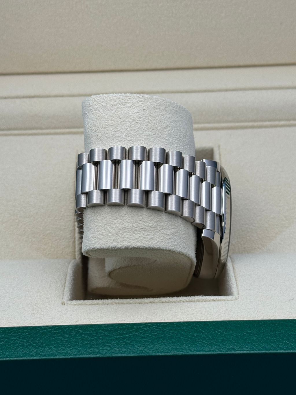 Rolex White Gold Day-Date 40  - Olive Green Bevelled Roman Dial - President Bracelet - 228239 ogrp