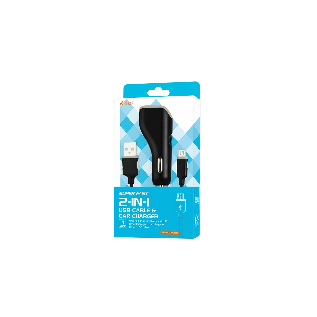Reiko Micro Usb Car Charger With Data Usb Cable In Black