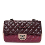 Lambskin Quilted Medium Tri-Color Flap Burgundy Dark Pink