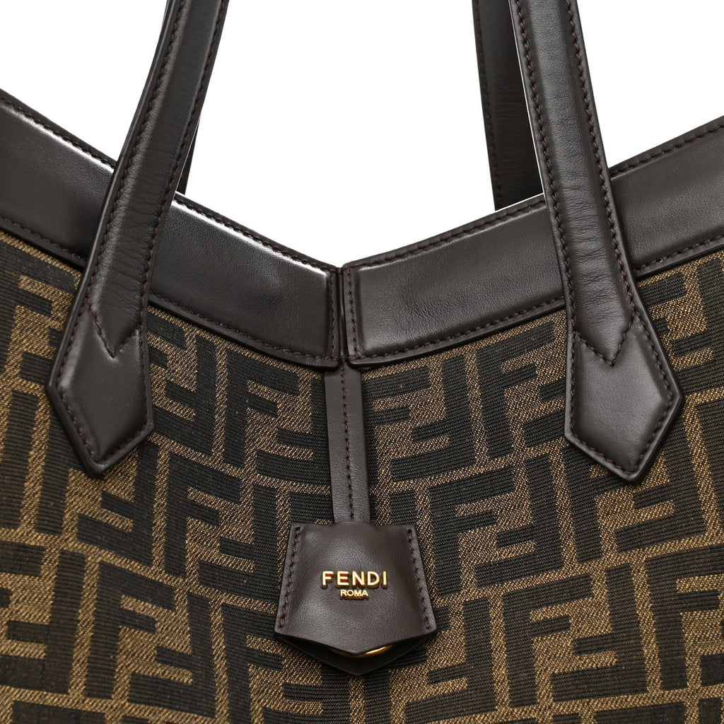 Fabric Jacquard Vitello Grance FF 1974 Large Fendi Origami Tobacco Moro Ebano