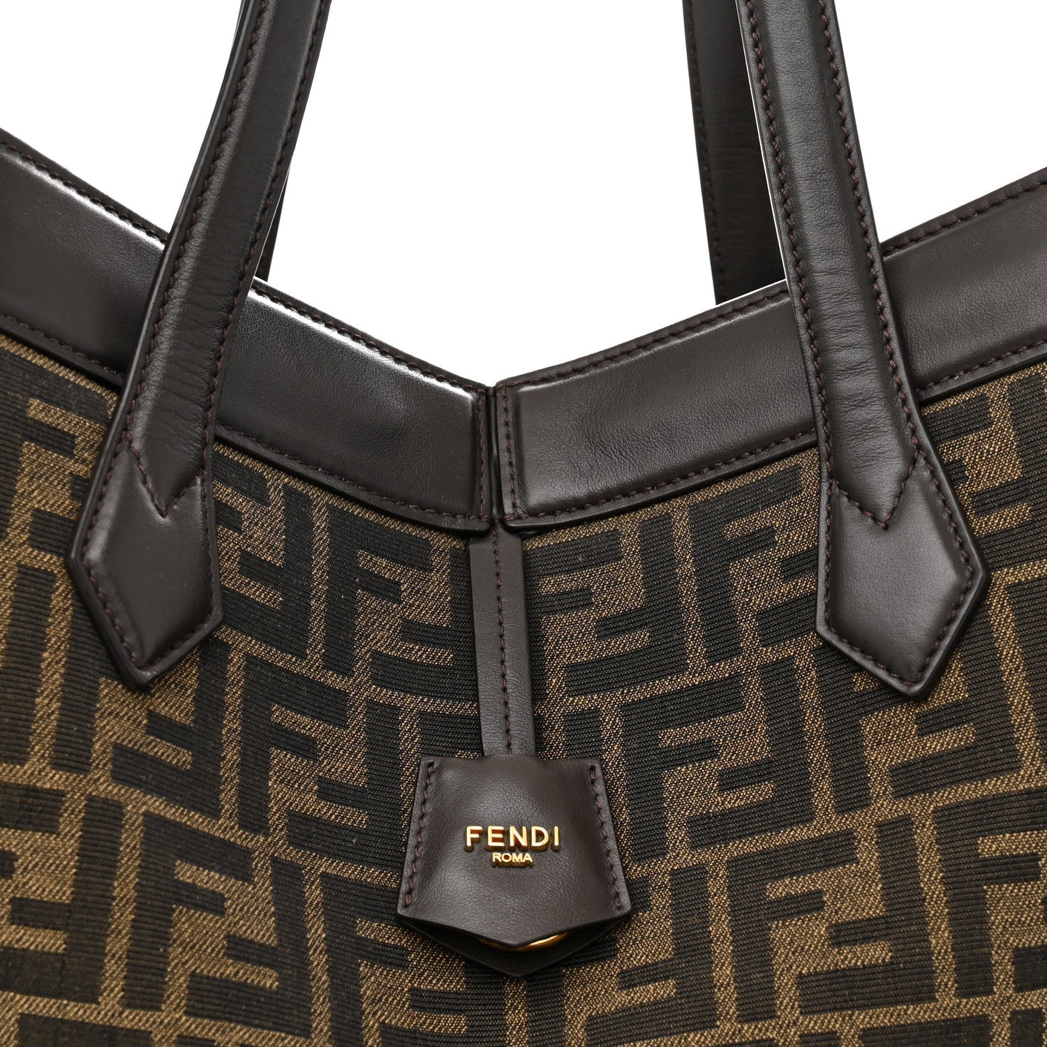 Fabric Jacquard Vitello Grance FF 1974 Large Fendi Origami Tobacco Moro Ebano