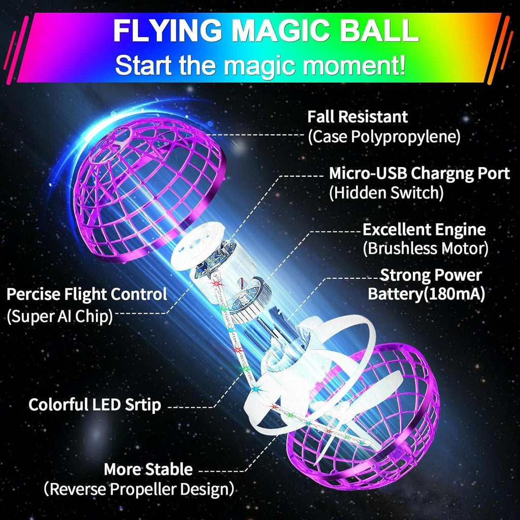 Flying Orb Ball Toy, Upgraded Parachute LED,Magic Hand Controlled Flying Gravity Ball,Cosmic Globe Boomerang