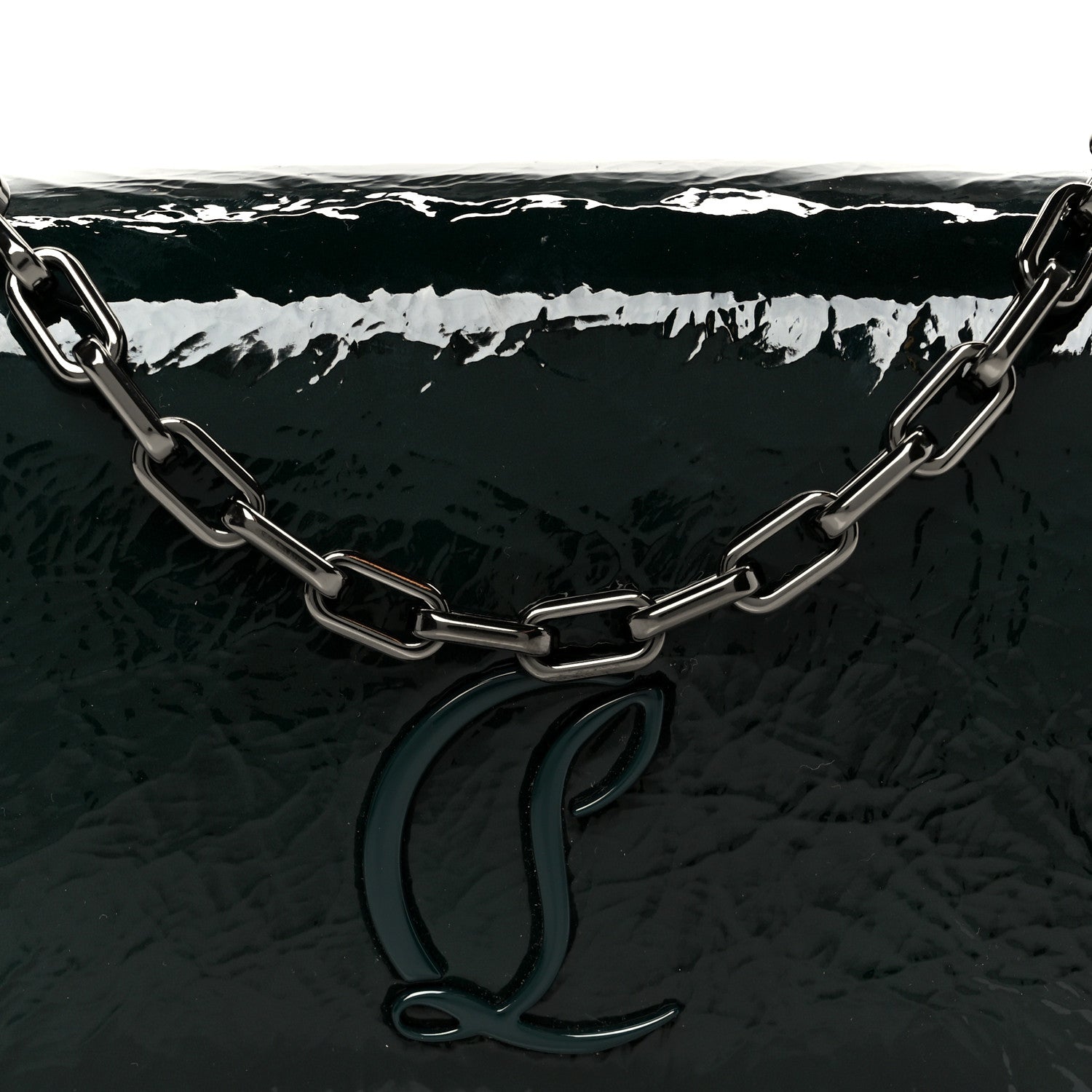 Naplak Patent Calfskin Monochrome Loubi54 Shoulder Bag Green