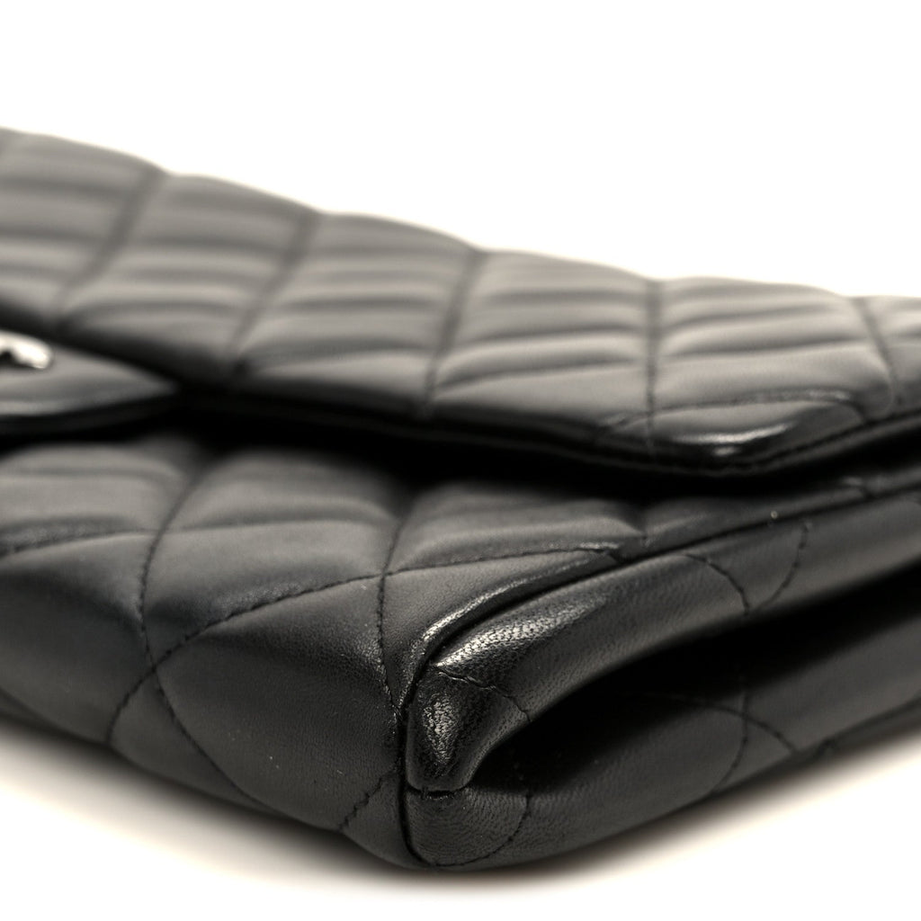 Lambskin Quilted Clutch With Chain Flap Black