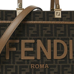 Fabric Jacquard FF 1974 Logo Small Fendi Sunshine Shopper Tote Tobacco Moro Sand