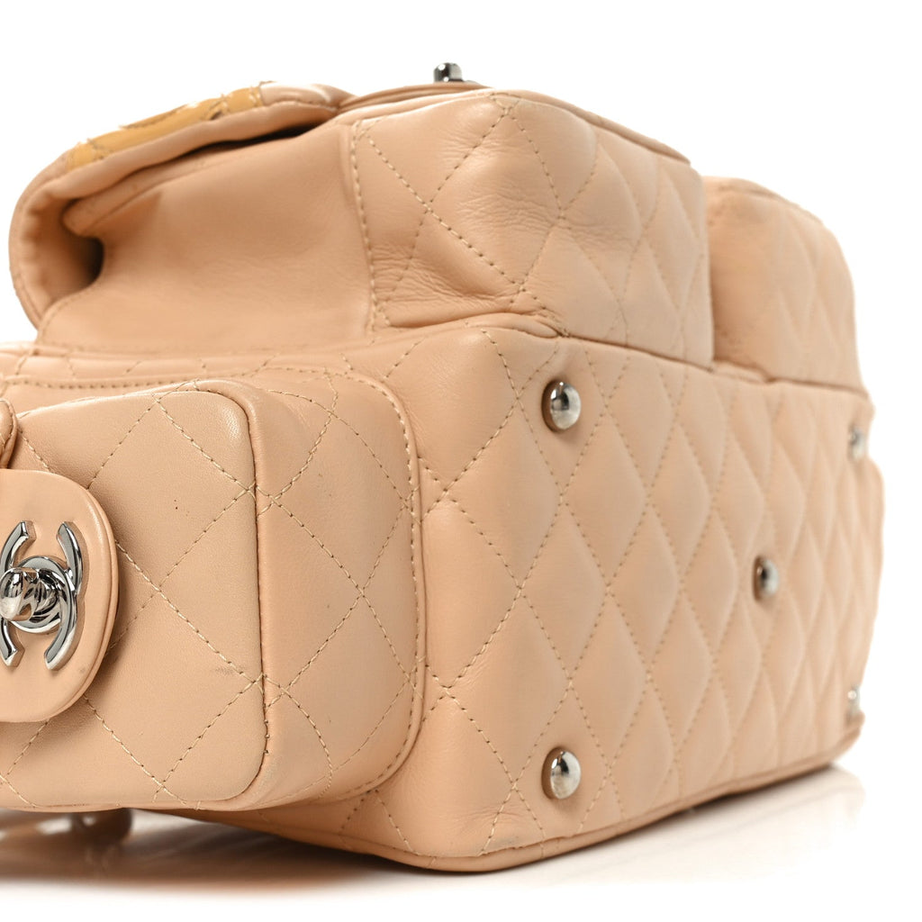 Calfskin Quilted Small Cambon Multipocket Reporter Beige