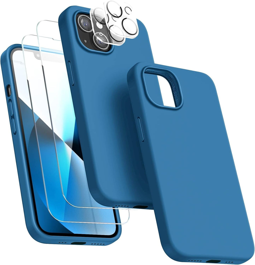 Entronix Bundle Compatible with iPhone 14 - Liquid Silicone Case, 2 Clear Screen Protector & 2 Camera Lens Protectors