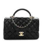 Lambskin Quilted Mini Top Handle Rectangular Flap Black