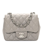 Lambskin Quilted Mini Square Flap Grey