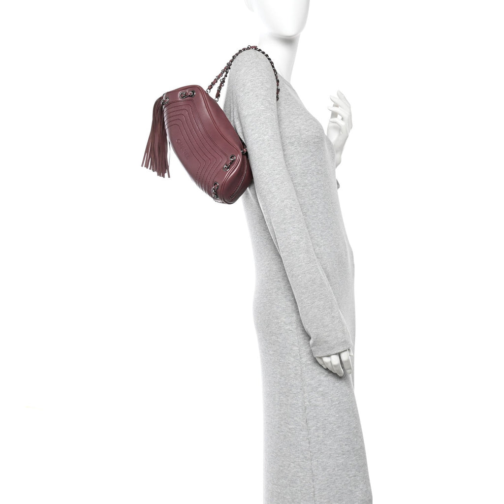 Lambskin Lax Small Tassel Shoulder Bag Dark Purple