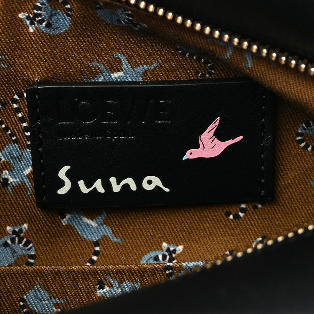 X SUNA FUJITA Satin Calfskin Small Lemur Puzzle Edge Bag Black