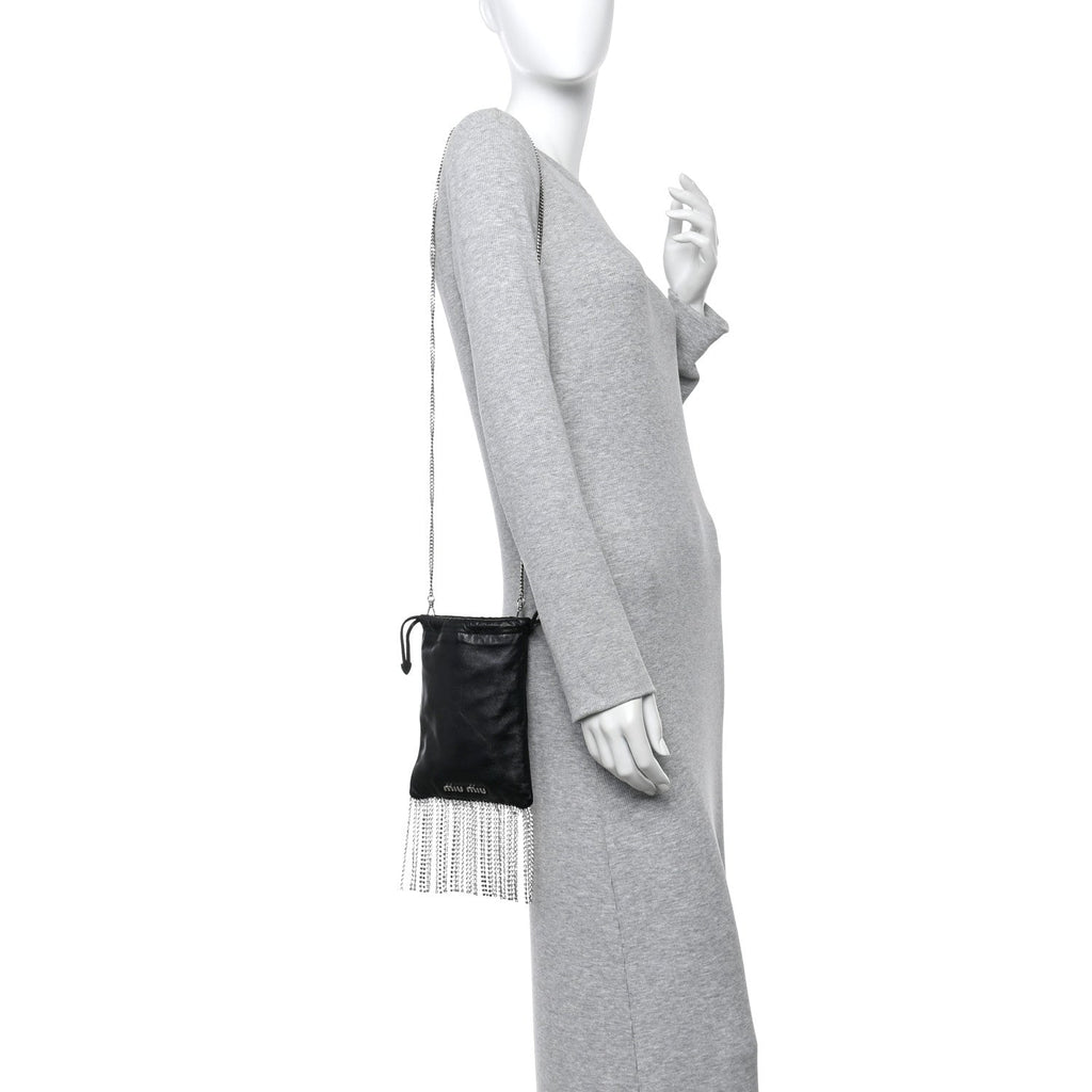 Nappa Starlight Crystal Fringe Trick Pouch On Strap Black