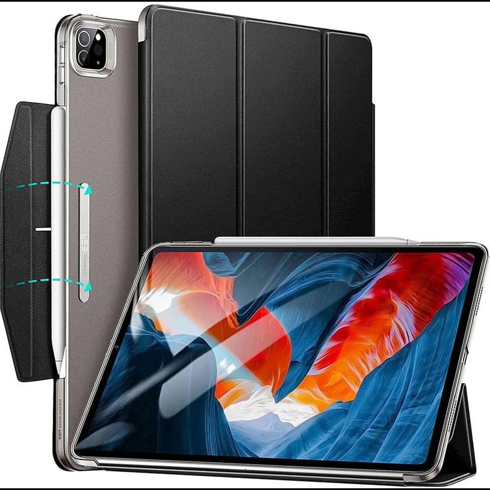 SAHARA - ESR Black Folio Case with Tempered Glass Screen - iPad Pro 12.9" (4th, 5th, and 6th Generation)