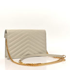 Grain De Poudre Matelasse Chevron Monogram Envelope Chain Wallet Crema Soft