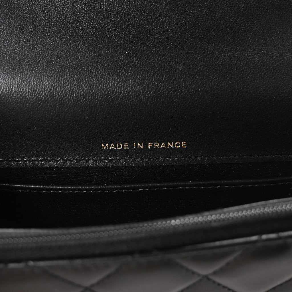 Lambskin Quilted Flap Phone Holder With Chain Black