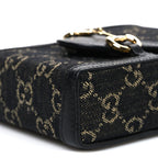 Jacquard Black Denim GG Monogram Textured Dollar Calfskin Mini Horsebit 1955 Crossbody Bag Black Ivory