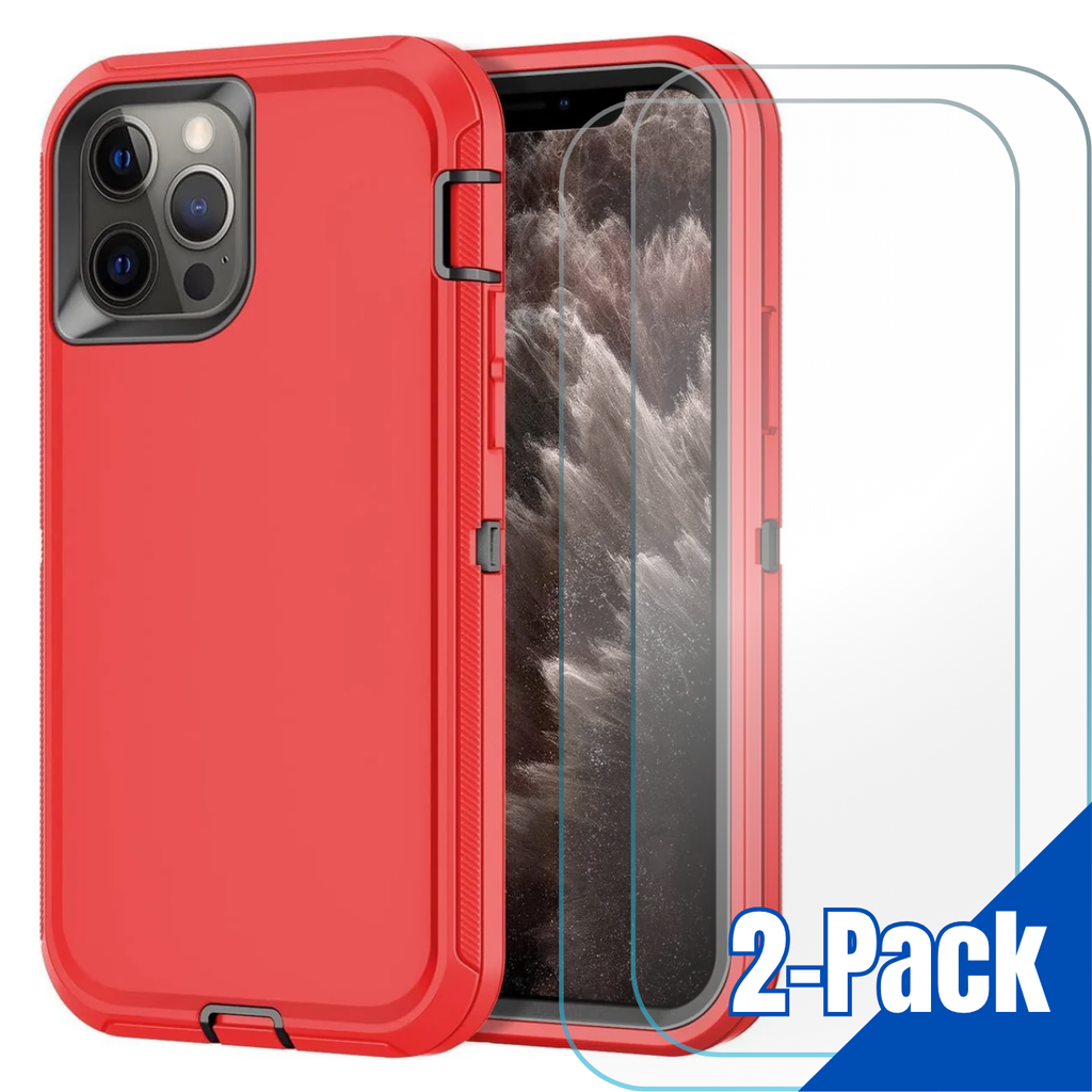 Entronix Bundle Compatible with iPhone 13 Pro Max - Heavy Duty Case & 2 Clear Screen Protectors
