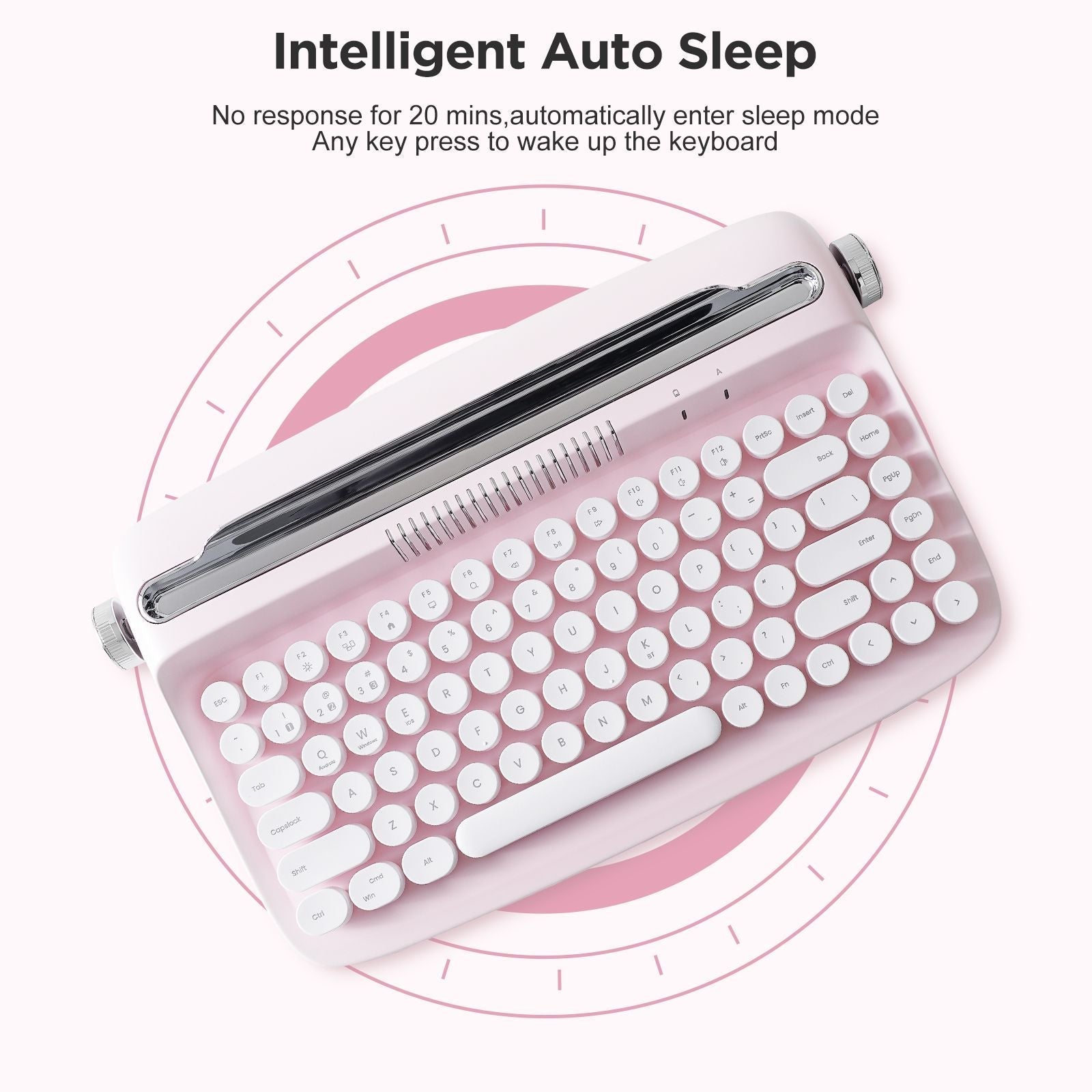 ACTTO B303 Wireless Keyboard, Retro Bluetooth Aesthetic Typewriter Style Keyboard with Integrated Stand for Multi-Device