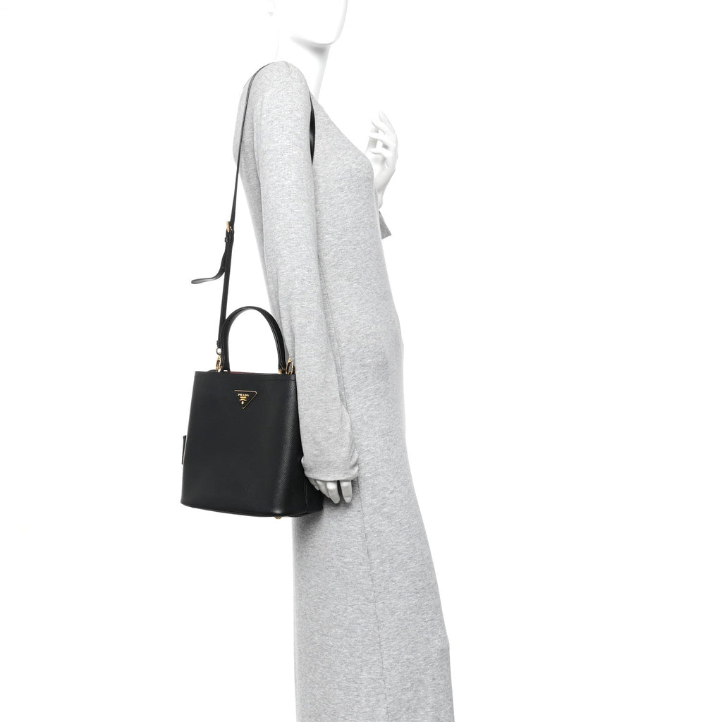Saffiano Cuir Medium Panier Bucket Bag Black Fuoco