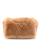 Shearling Calfskin Small Reversible Monogram Kate Satchel Ecru Dark Brown