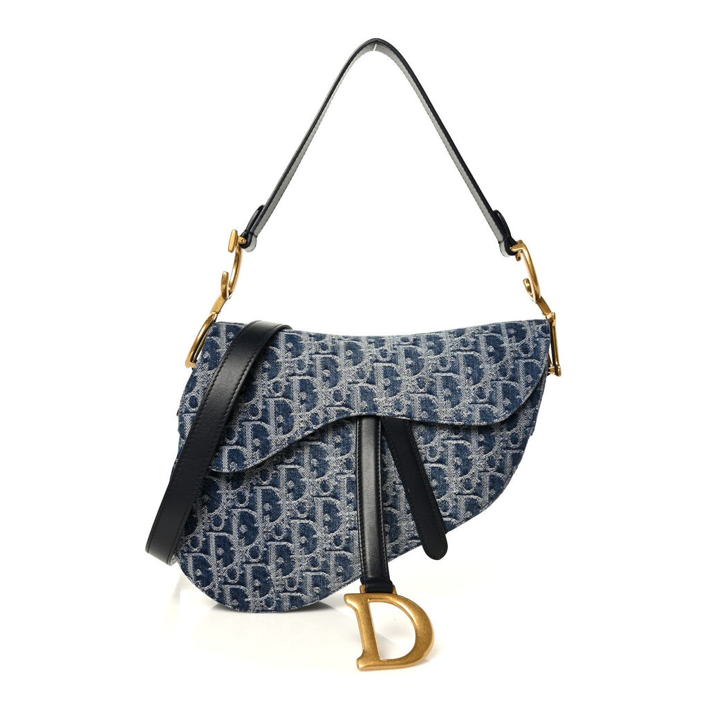 Denim Oblique Jacquard Saddle Bag With Strap Blue