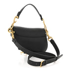 Grained Calfskin Mini Saddle Bag With Strap Black