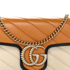 Vintage Effect Calfskin Matelasse Diagonal Super Mini Torchon GG Marmont Shoulder Bag  Cognac Mystic White Blue Agata