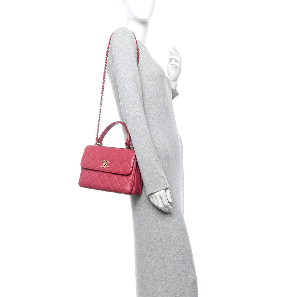 Lambskin Quilted Small Trendy CC Flap Dual Handle Bag Dark Pink