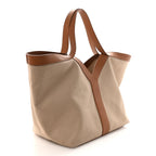 Canvas Calfskin Y Tote Tan Natural