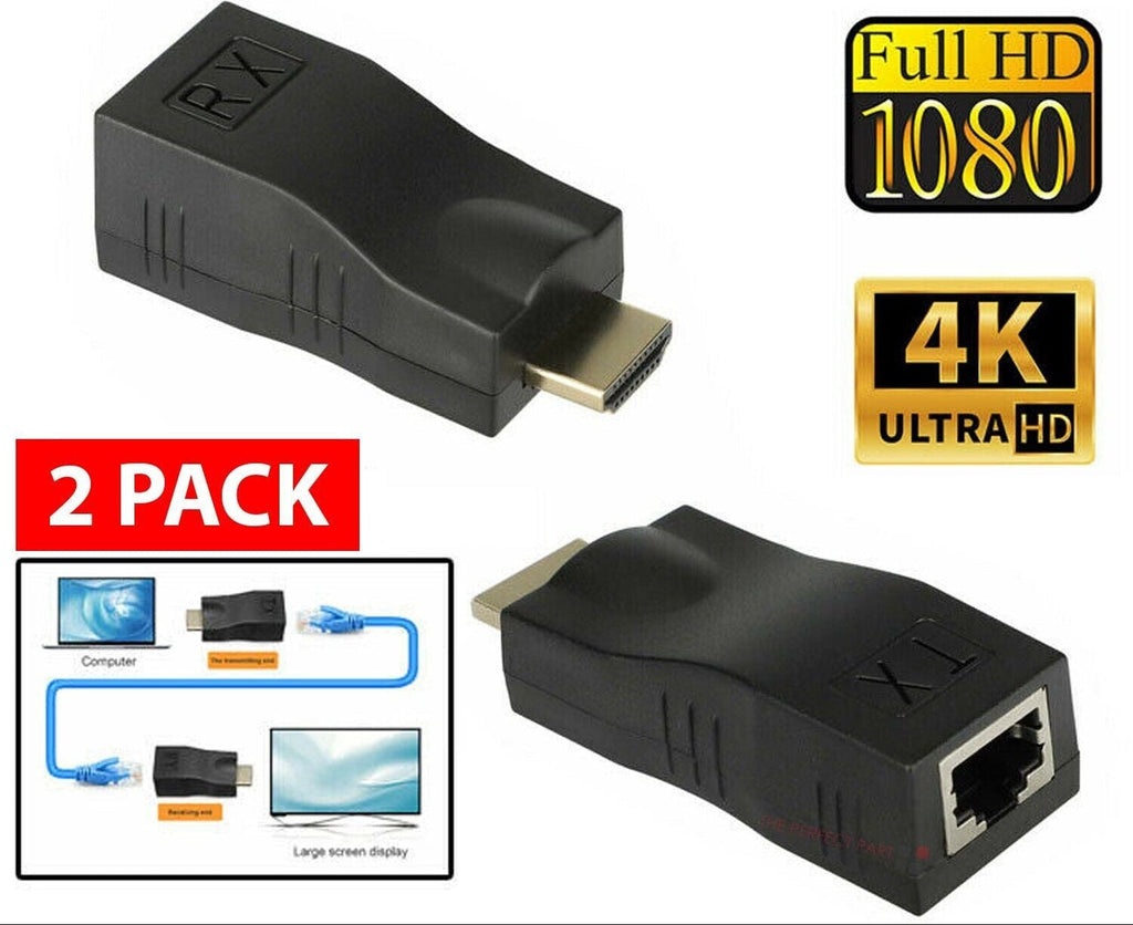 4K 1080P HDMI Extender to RJ45 Over Cat 5e/6 Network LAN Ethernet Adapter 2PCS