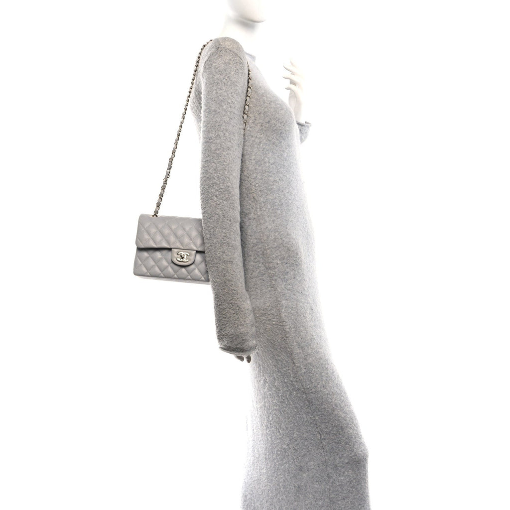 Caviar Quilted Small Double Flap Grey