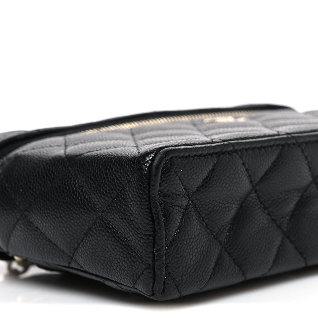 Caviar Quilted Top Handle Slim Vanity With Chain Black