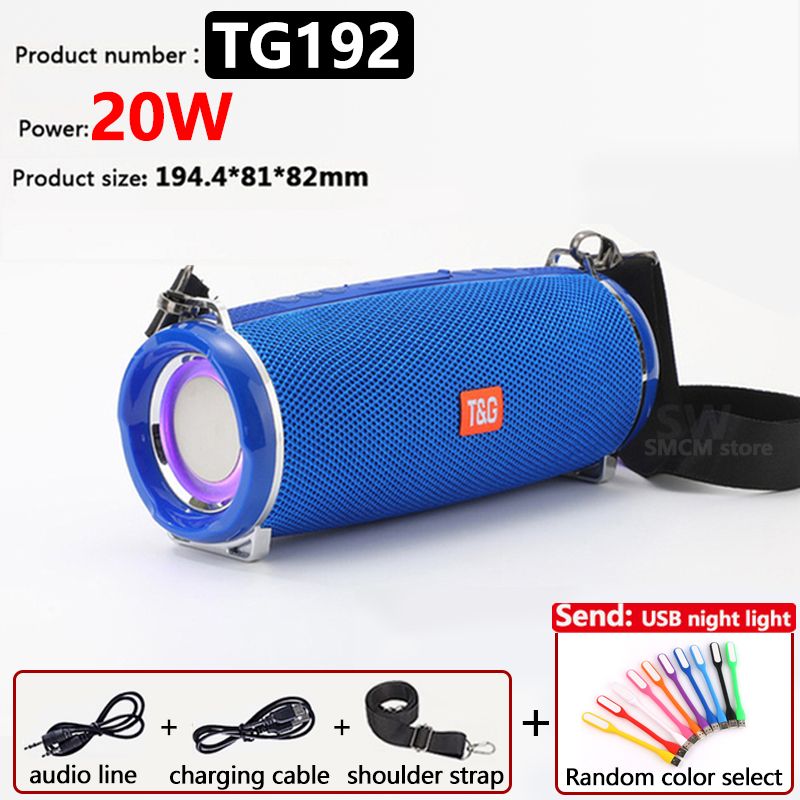 20W High PowerBluetooth Speaker Waterproof Portable Column For PC Computer Speakers Subwoofer Boom Box Music Center FM TF -20W TG192 Blue