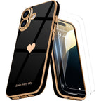 Entronix Bundle Compatible with iPhone 16 Plus - [Flexible] Glossy Heart Case & 2 Clear Screen Protectors