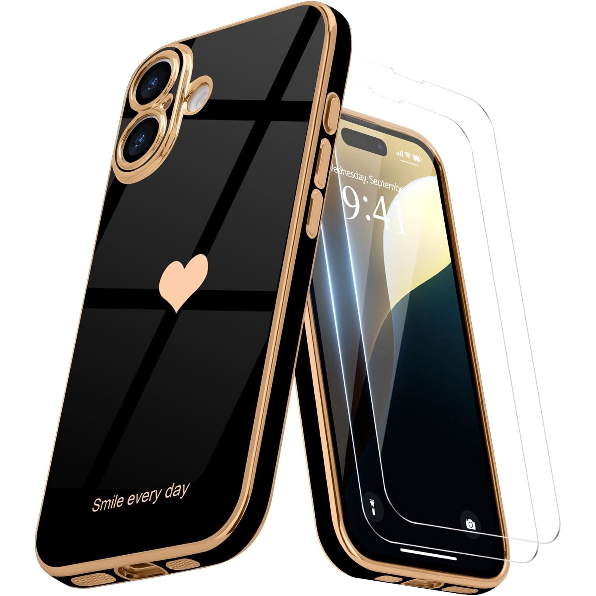 Entronix Bundle Compatible with iPhone 16 Plus - [Flexible] Glossy Heart Case & 2 Clear Screen Protectors