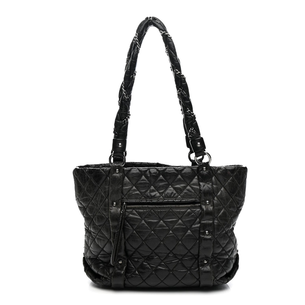 Distressed Lambskin Vintage Ligne Lady Braid Tote Black