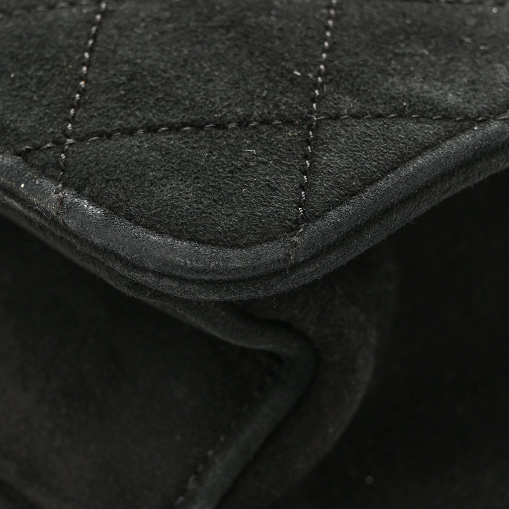 Suede Quilted Medium Single Flap Black